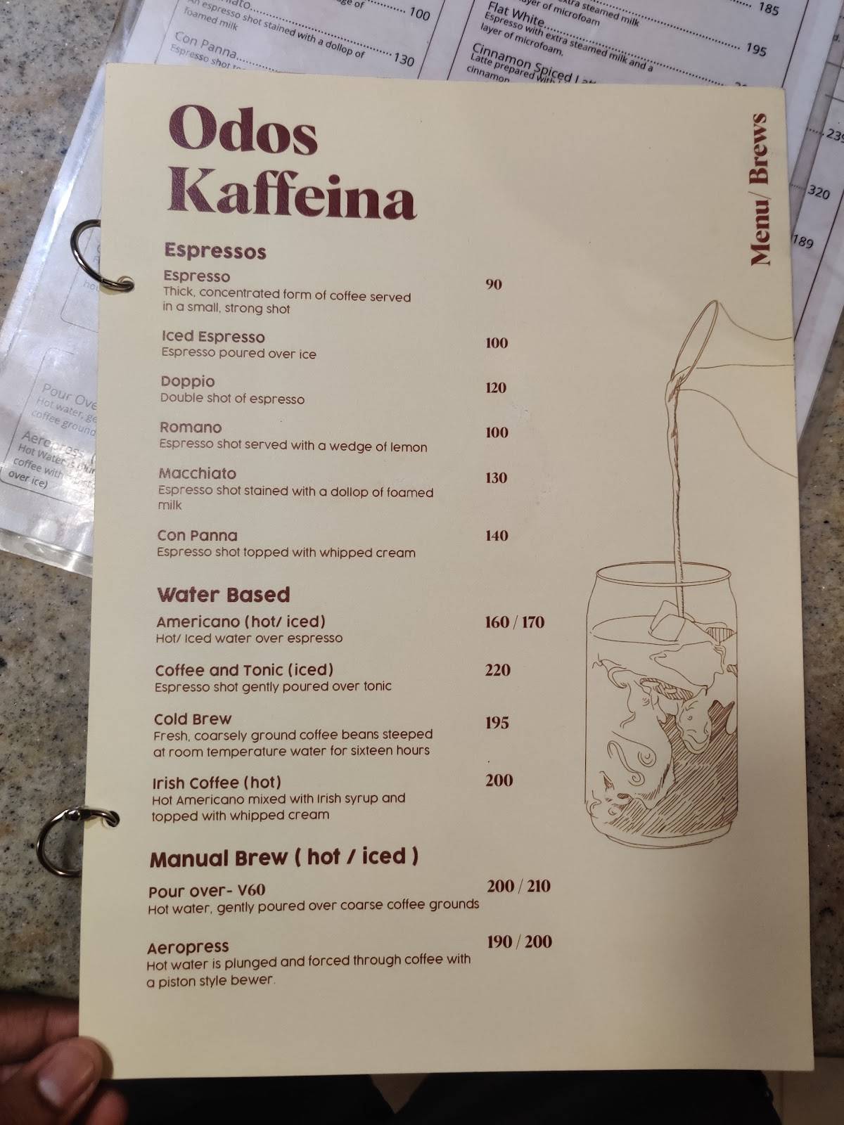 Odós Kaffeina menu
