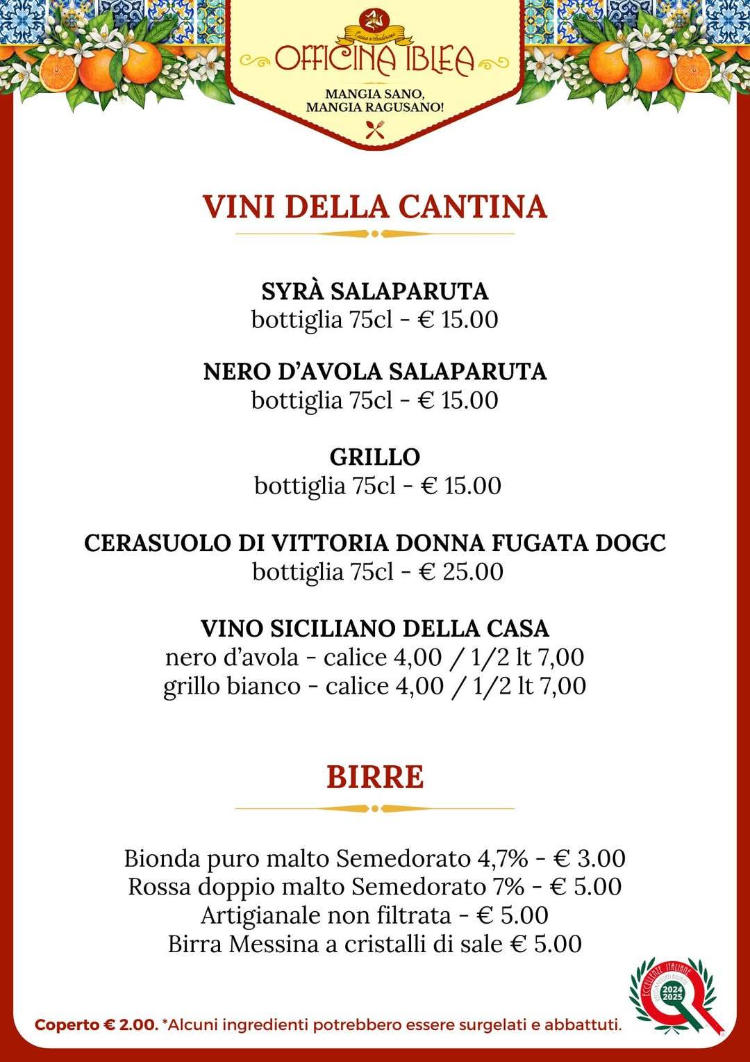 Menu di Officina Iblea 