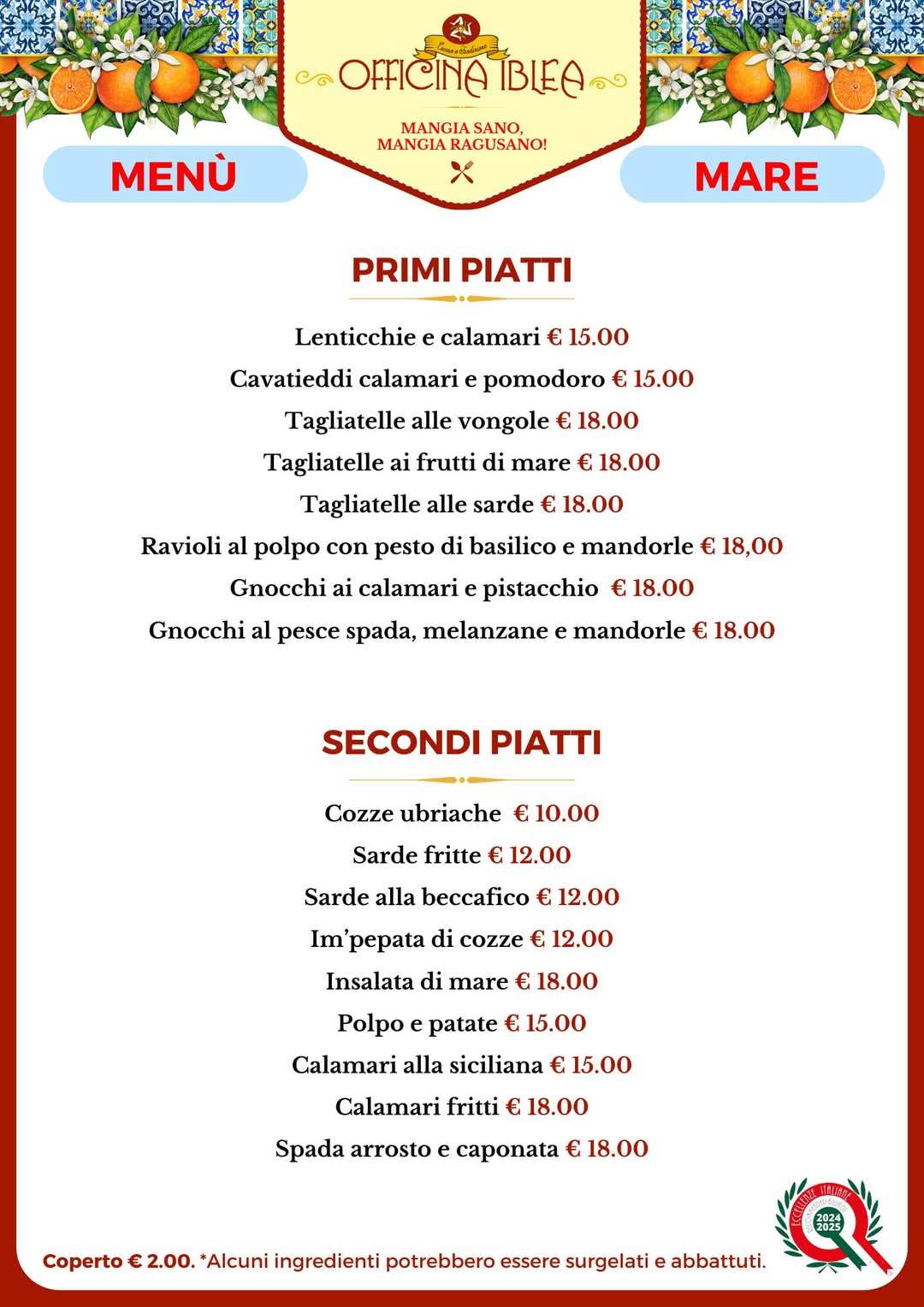 Menu di Officina Iblea 
