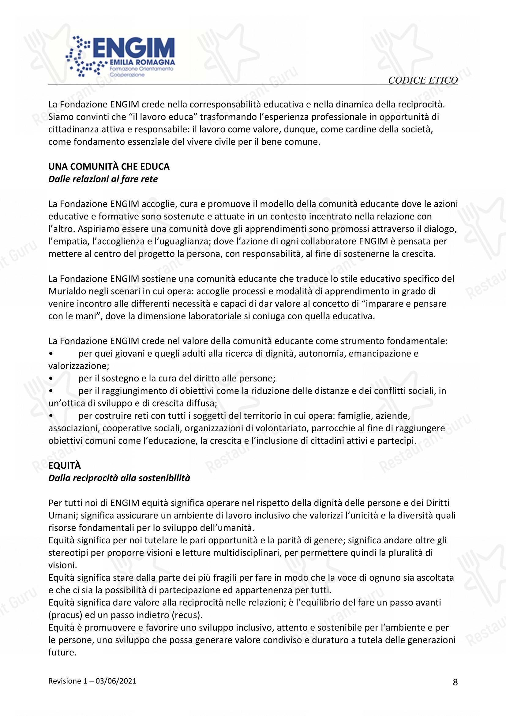 Menu di Officina Ubuntu Orto Botanico - Menu