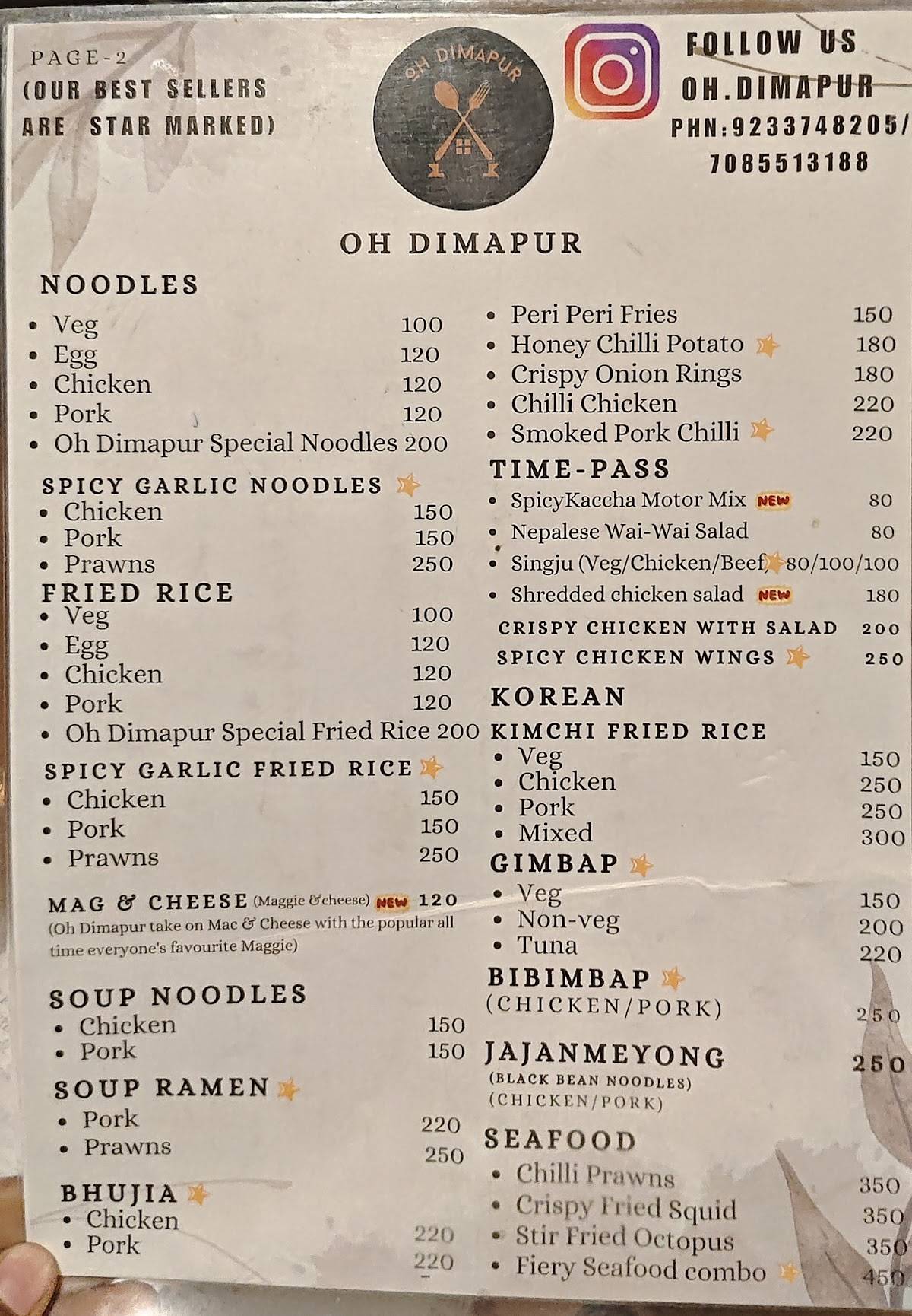 Oh Dimapur Restaurant menu