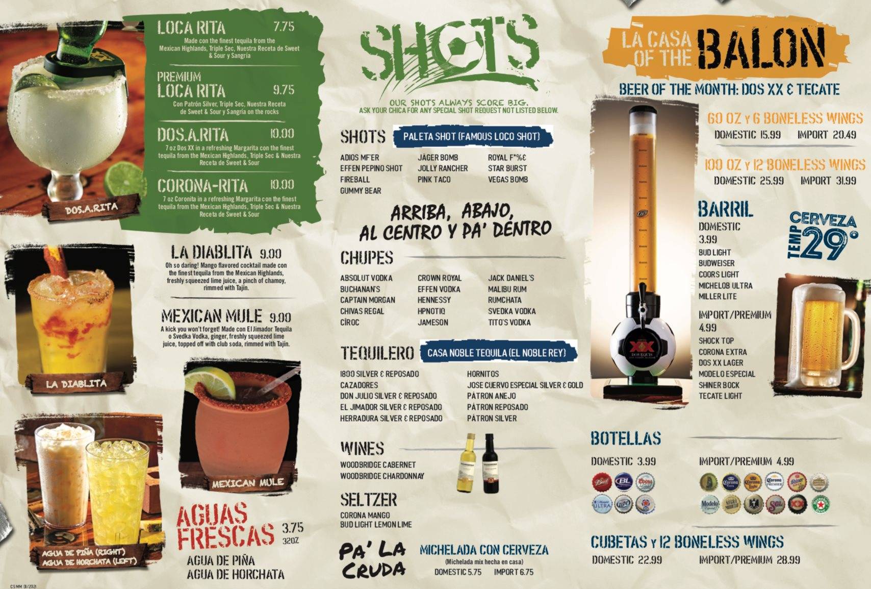 Menu at Ojos Locos Sports Cantina - Corpus Christi pub & bar, Corpus Christi