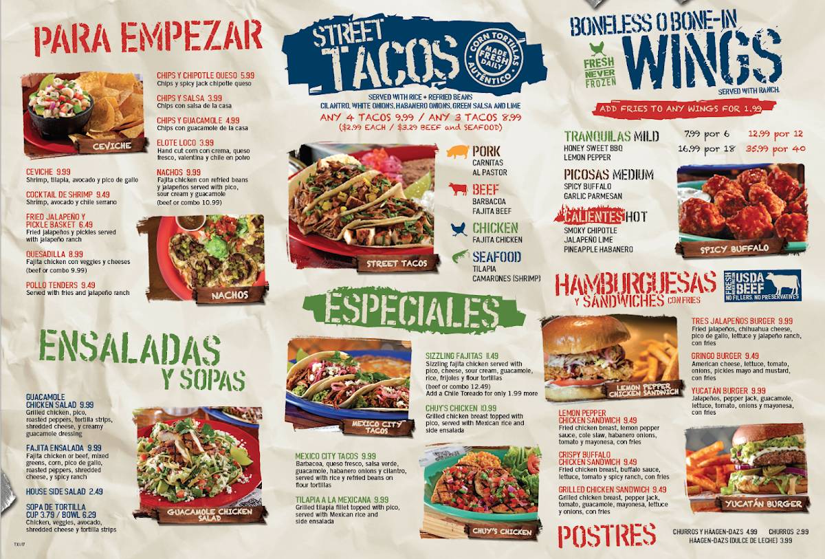 Menu at Ojos Locos Sports Cantina - El Paso pub & bar, El Paso, Airway Blvd