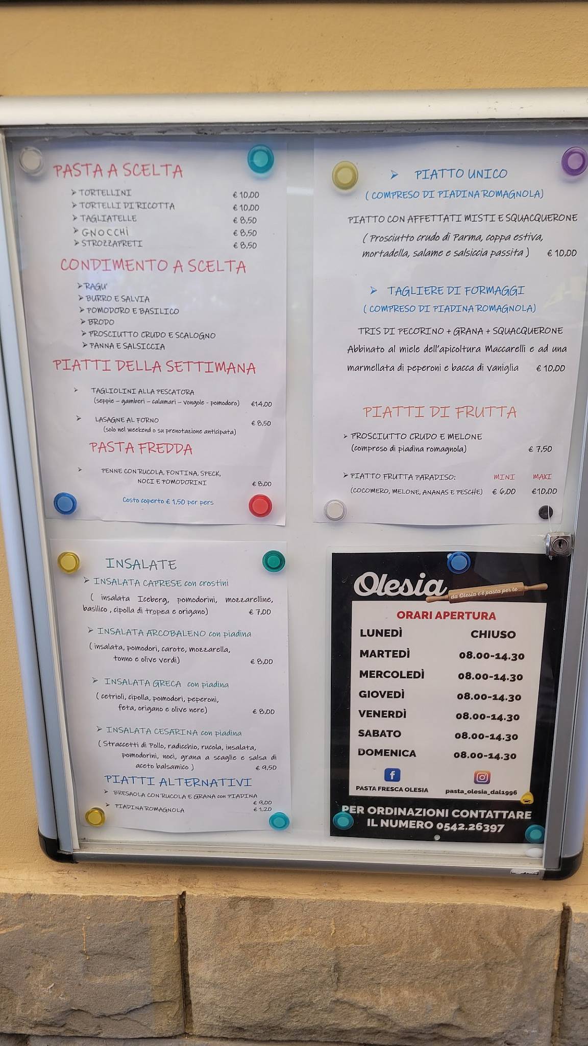 Menu di Olesia - Pasta fresca e Ristorante di primi piatti - dal 1996 