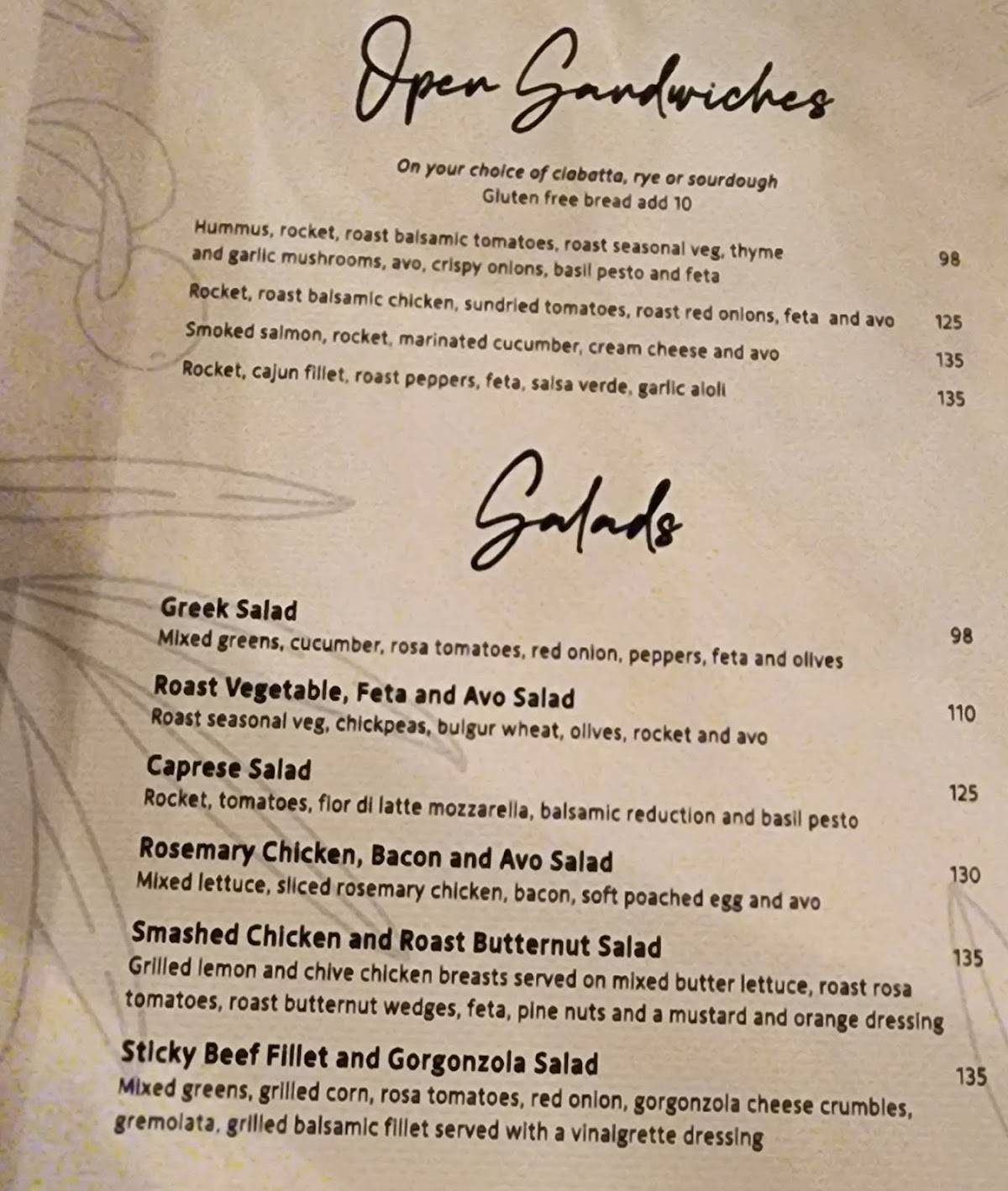 Menu at Olive & Oil restaurant, Umhlanga, Oceans Mall