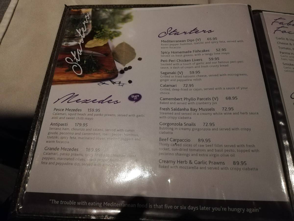 Menu at Olive & Oil restaurant, Umhlanga, Oceans Mall