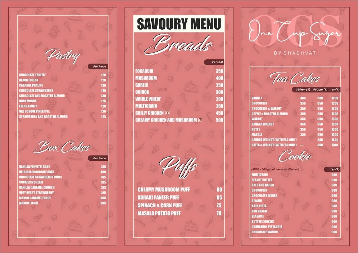 One Cup Sugar menu