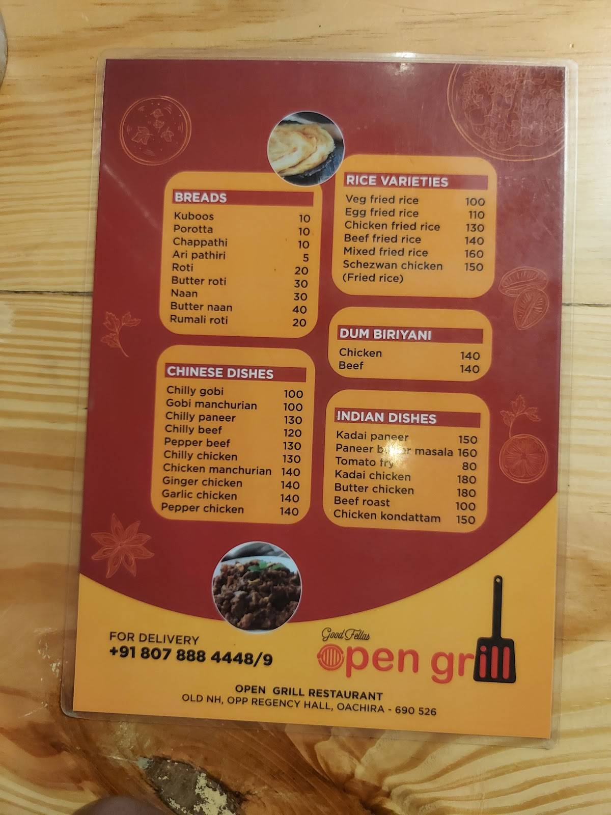 Open grill menu