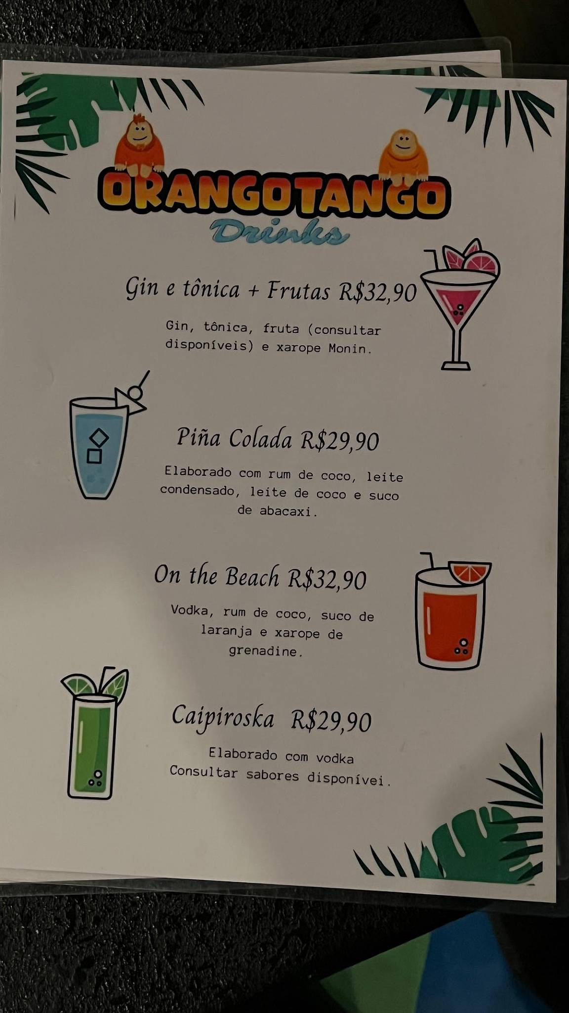 Orangotango Restaurante Temático cardápio