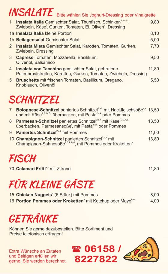 Menu de Originale Italiano . Pizzeria Sereno
