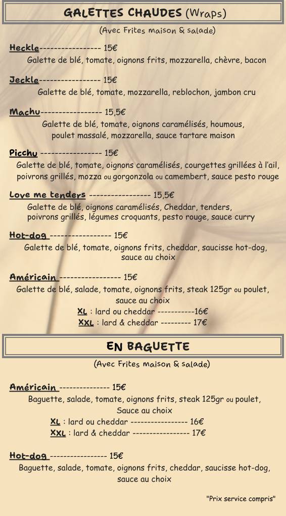 Menu de O'sisters