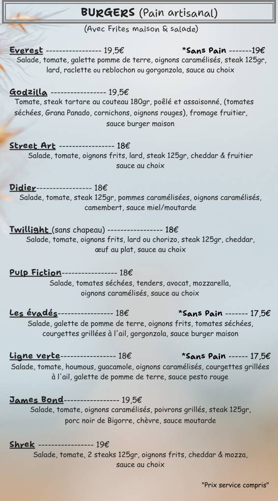 Menu de O'sisters