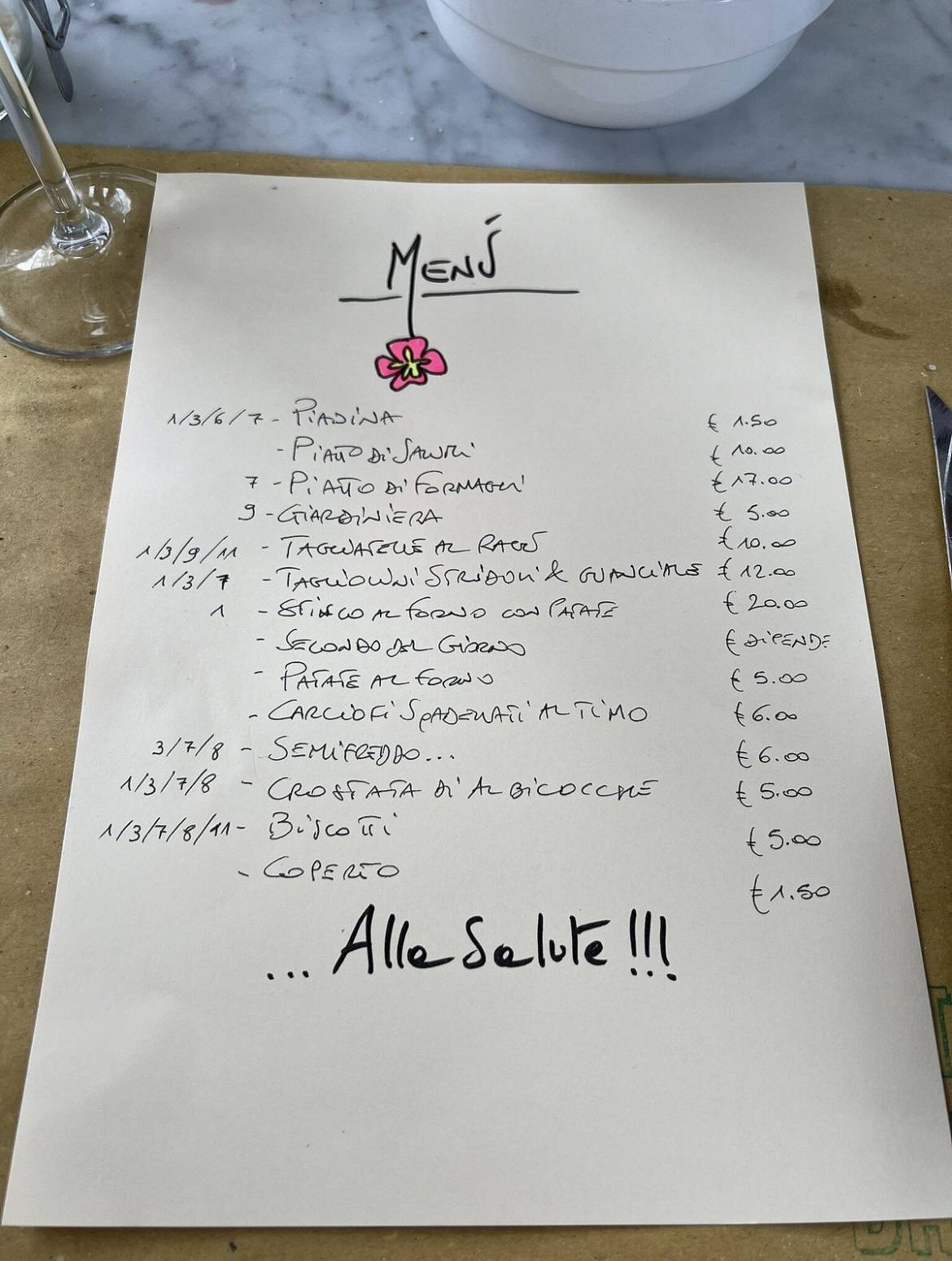 Menu di Osteria Bartonga 