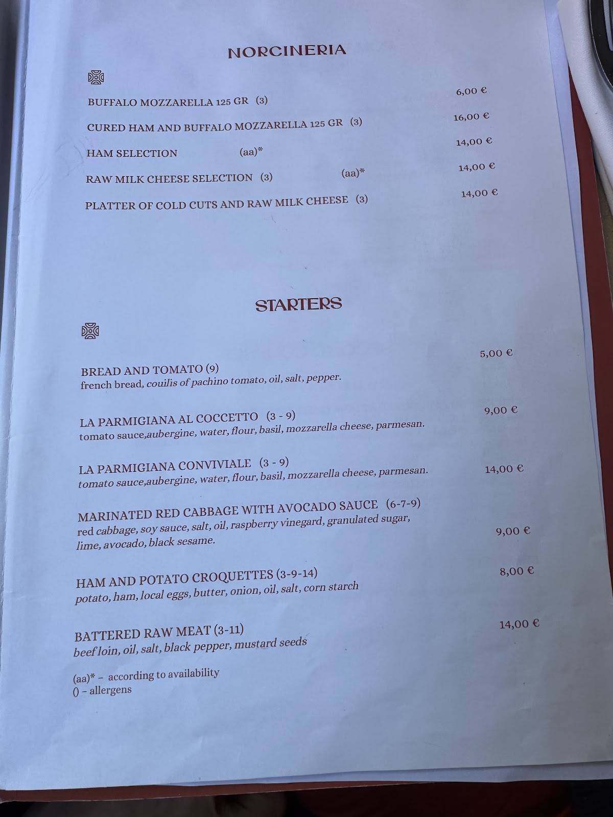 Menu di Ristorante Osteria Conviviale | Prati 
