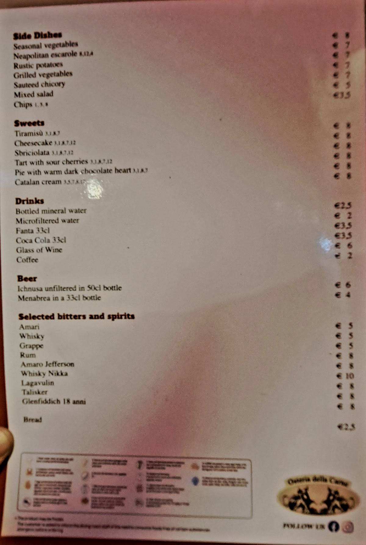 Menu di Osteria Della Carne 