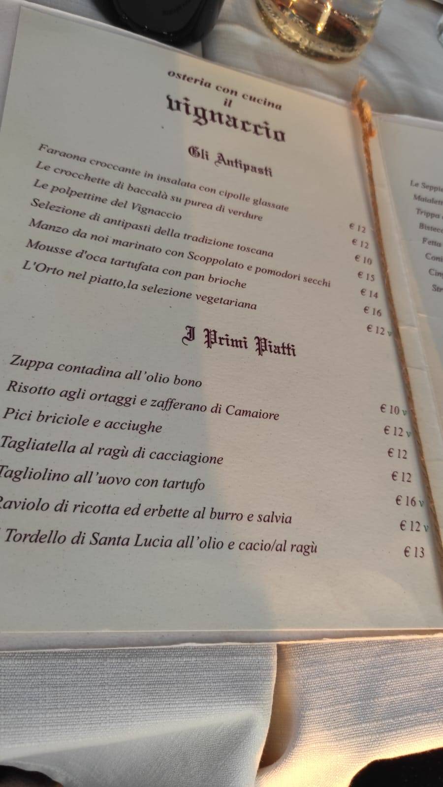 Menu di Osteria Il Vignaccio 