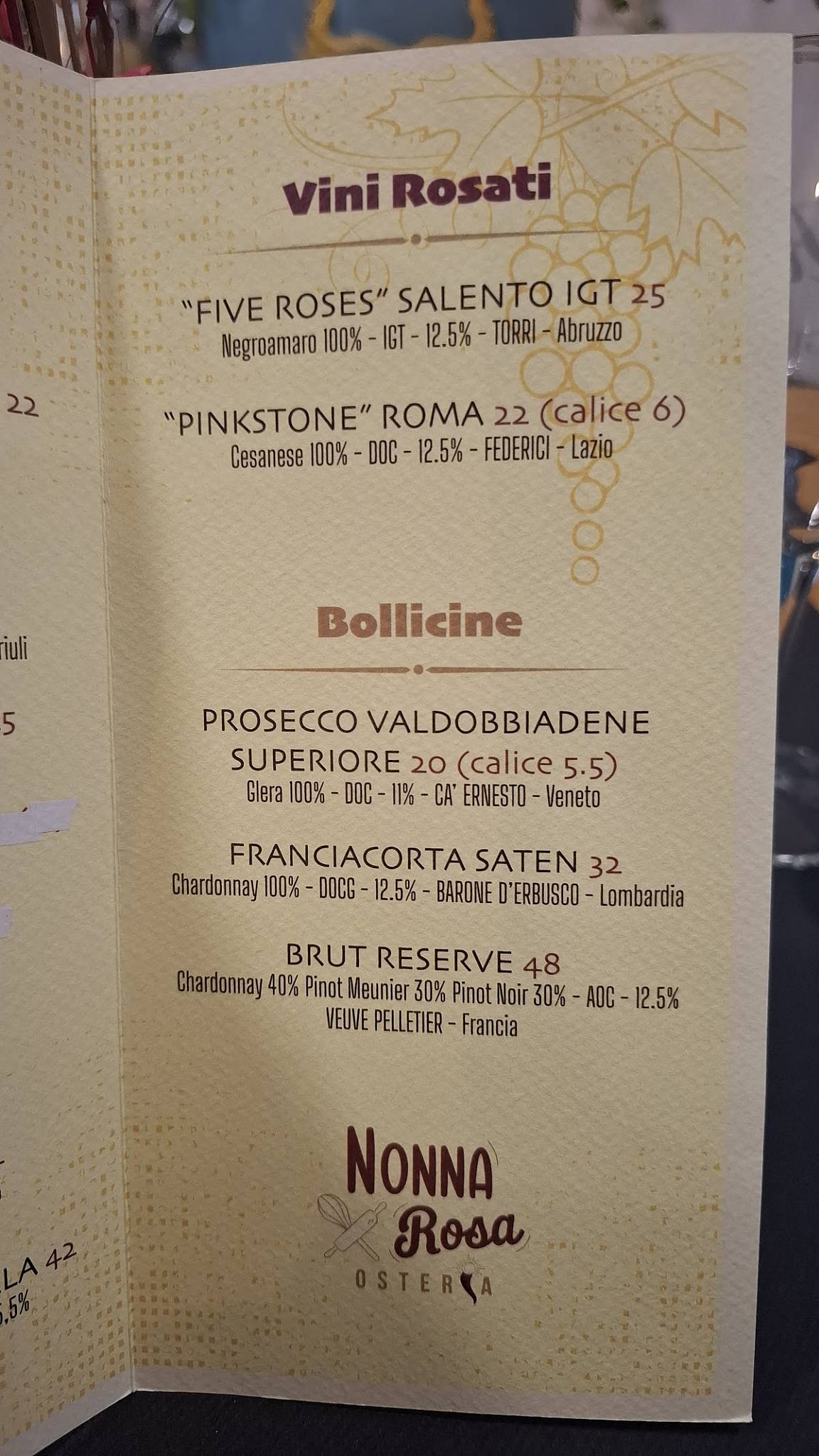Menu di Osteria Nonna Rosa 