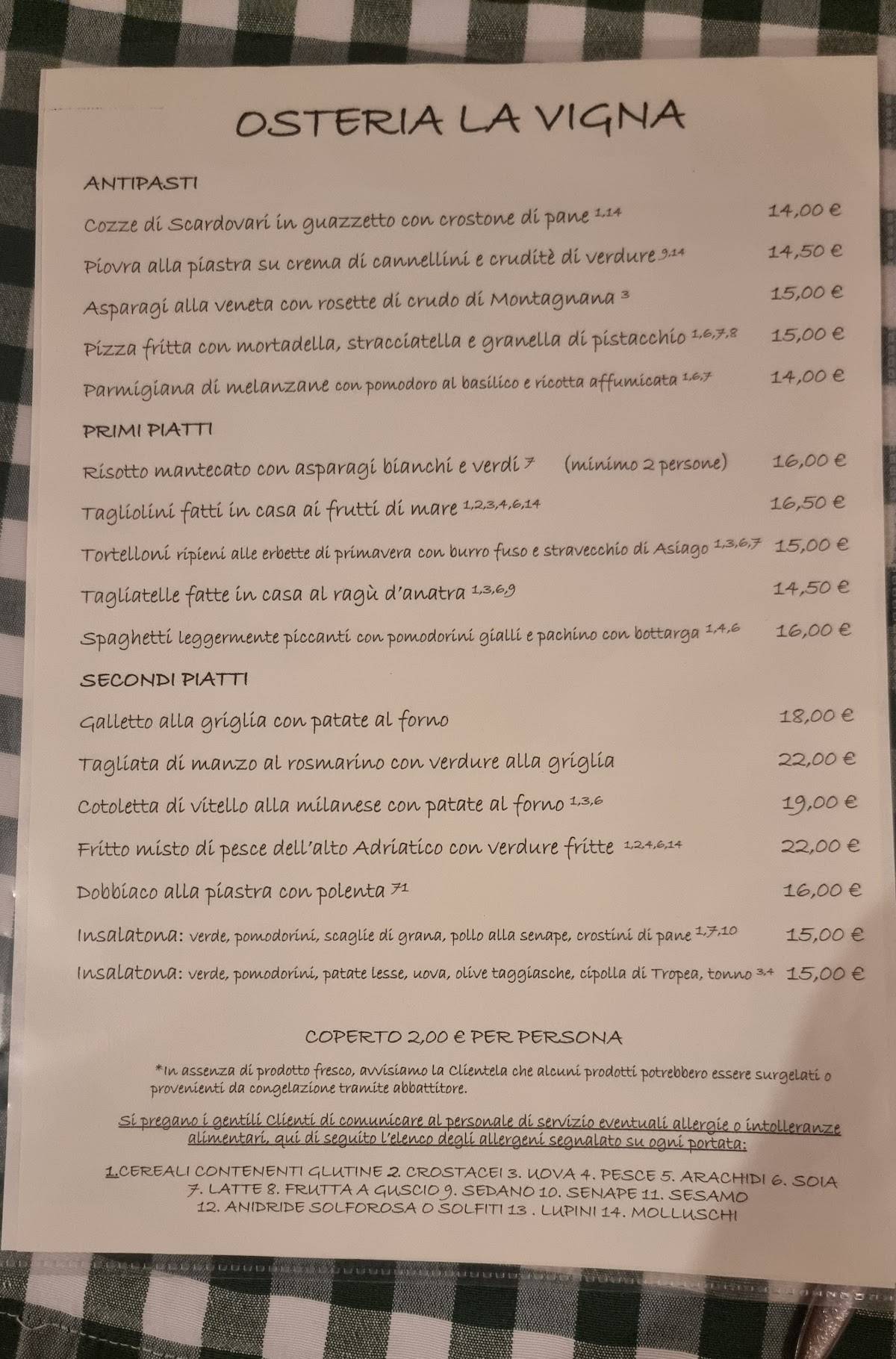 Menu di Osteria Pizzeria La Vigna 