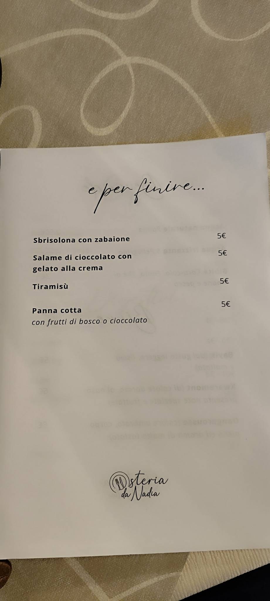 Menu di Osteria da Nadia 