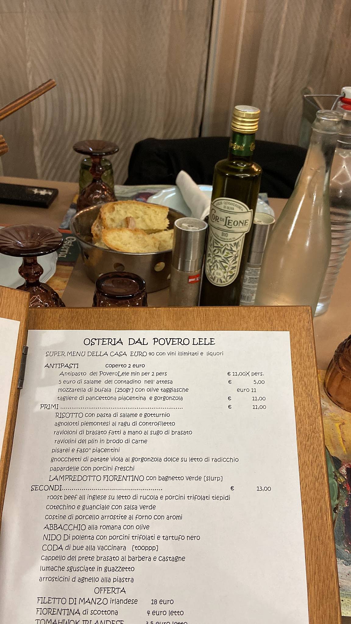 Menu di Osteria dal povero Lele 