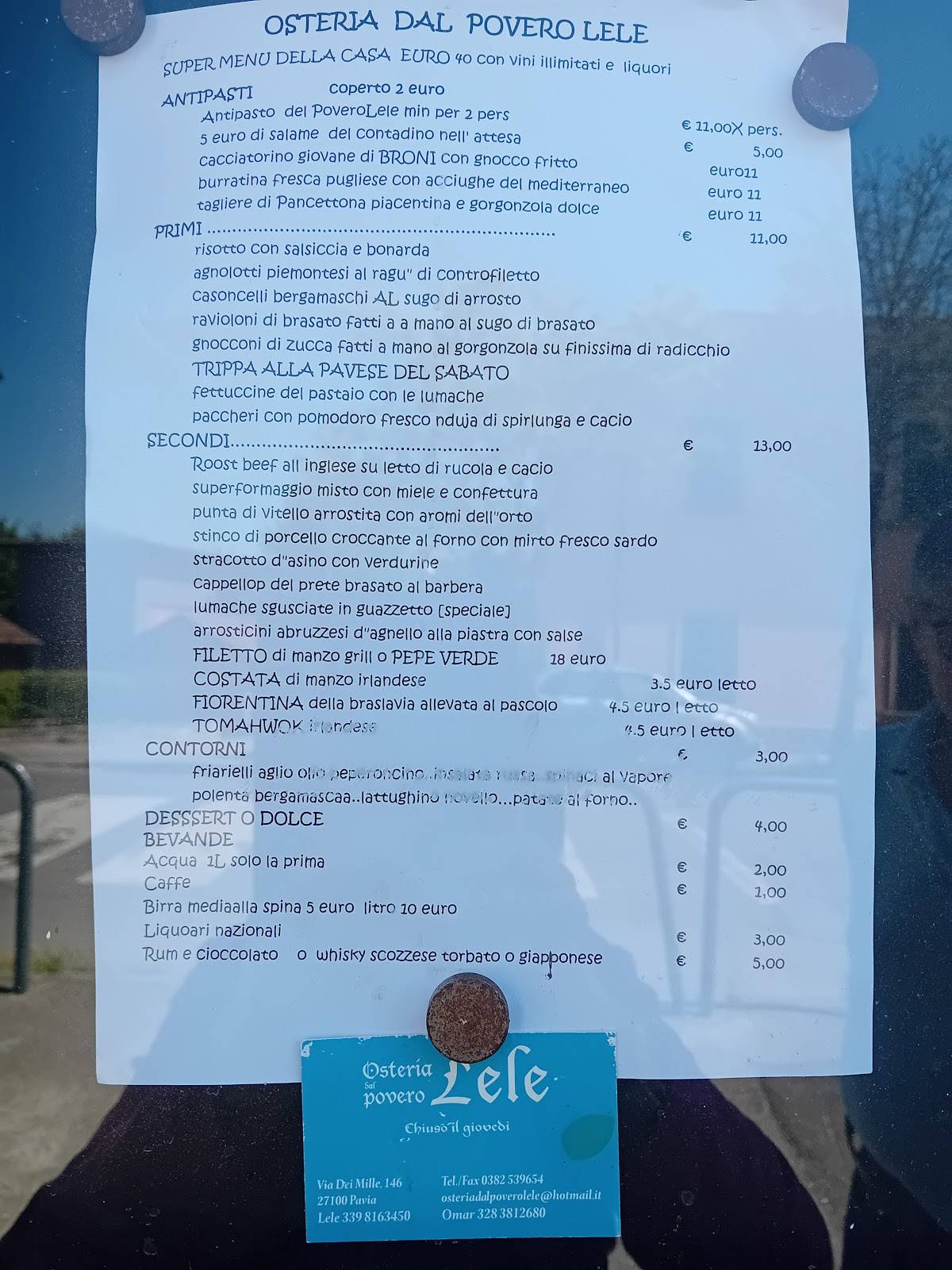 Menu di Osteria dal povero Lele 