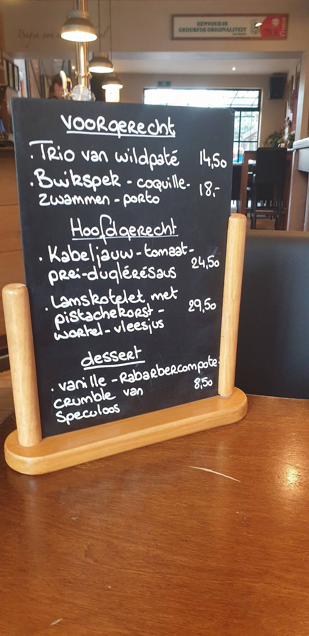 Menu au Oud Hoogstraeten, Hoogstraten