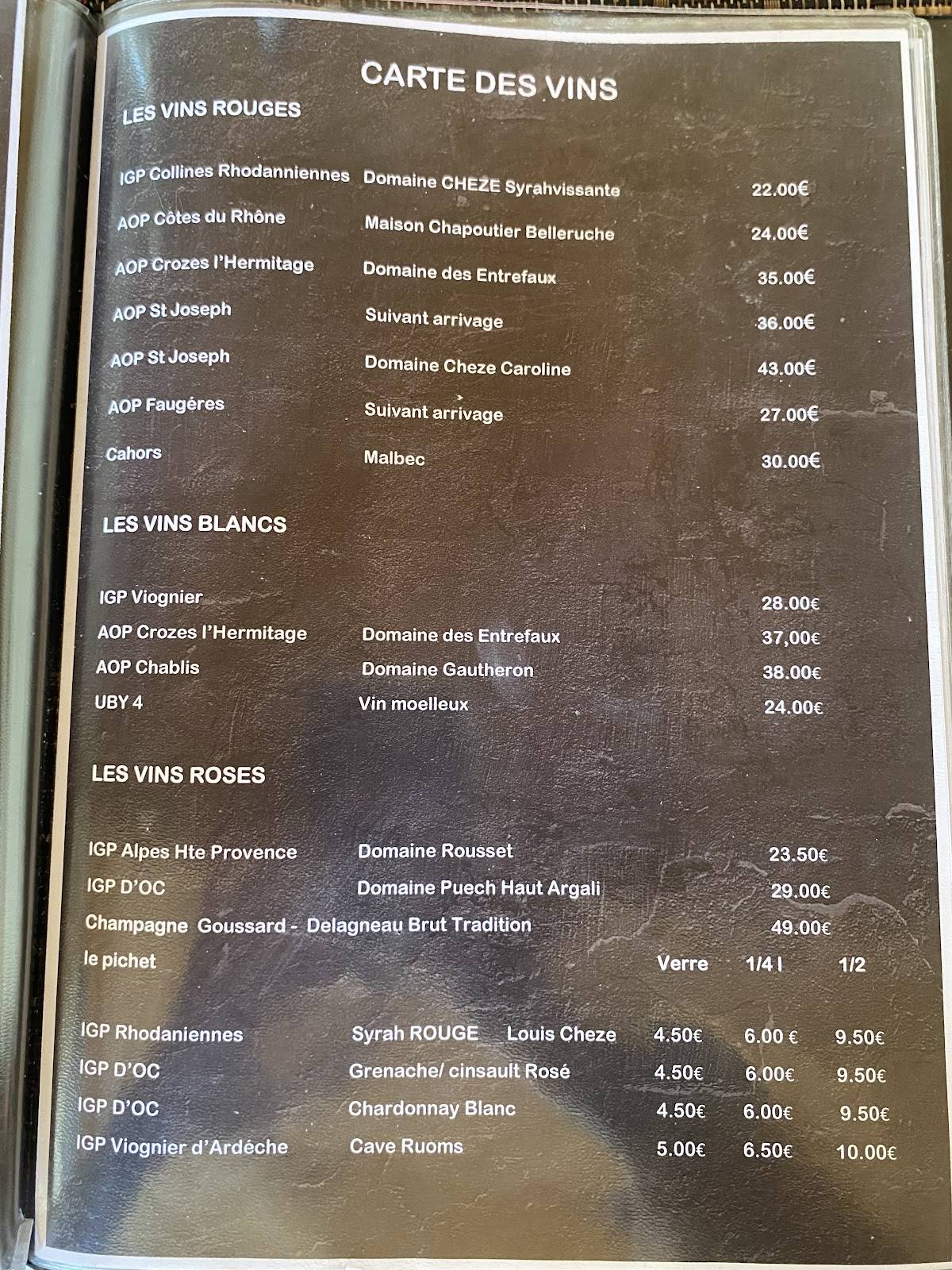 Menu de Outre Terre