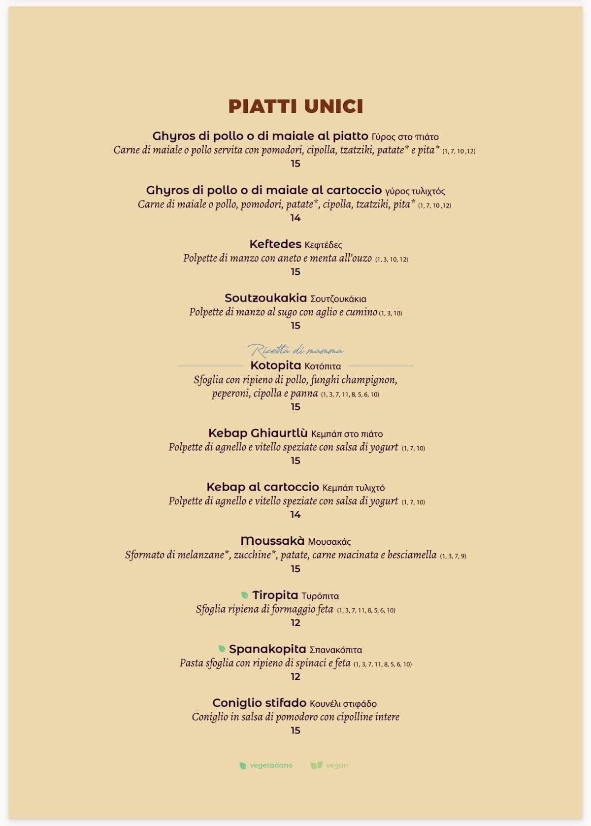 Menu di Mazì - Ristorante Greco - Trastevere 