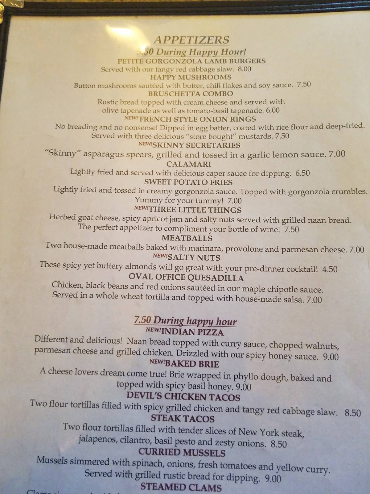 Menu at Oval Office pub & bar, Post Falls