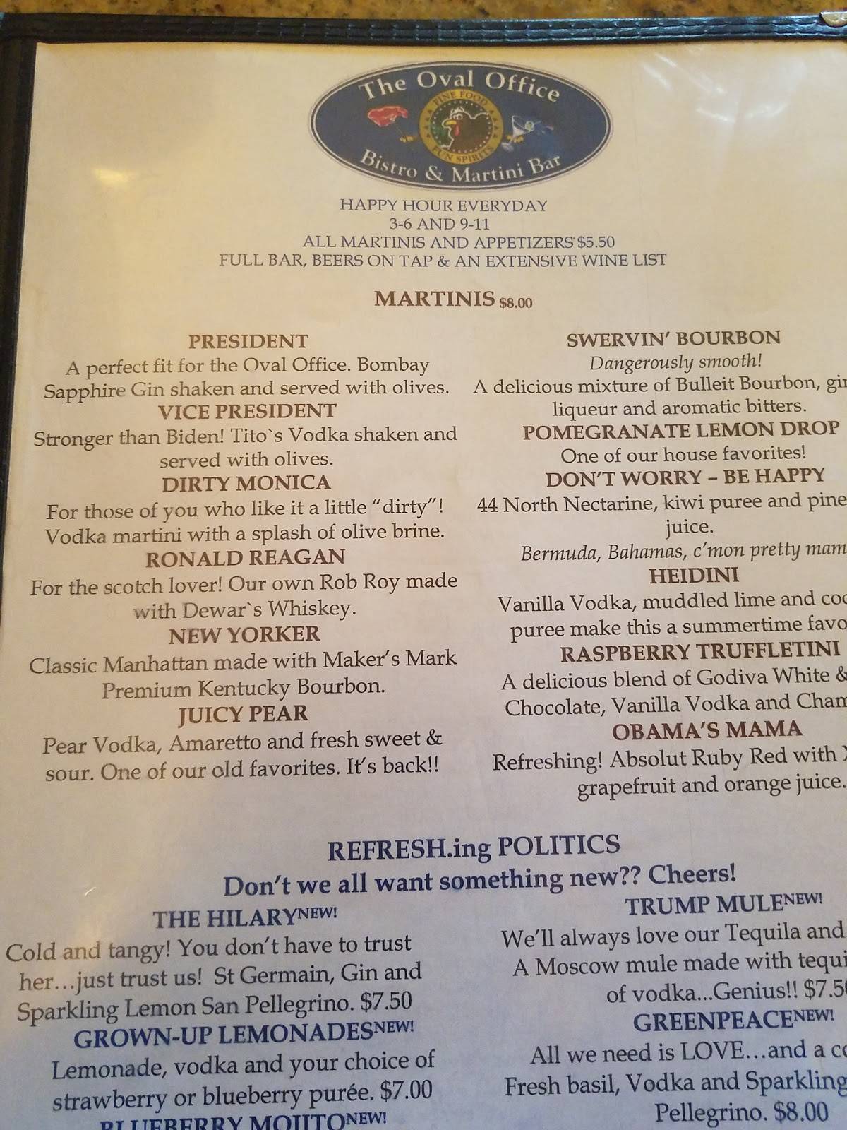 Menu at Oval Office pub & bar, Post Falls