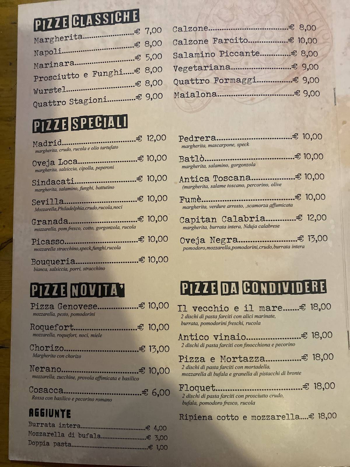 Menu di Oveja negra 