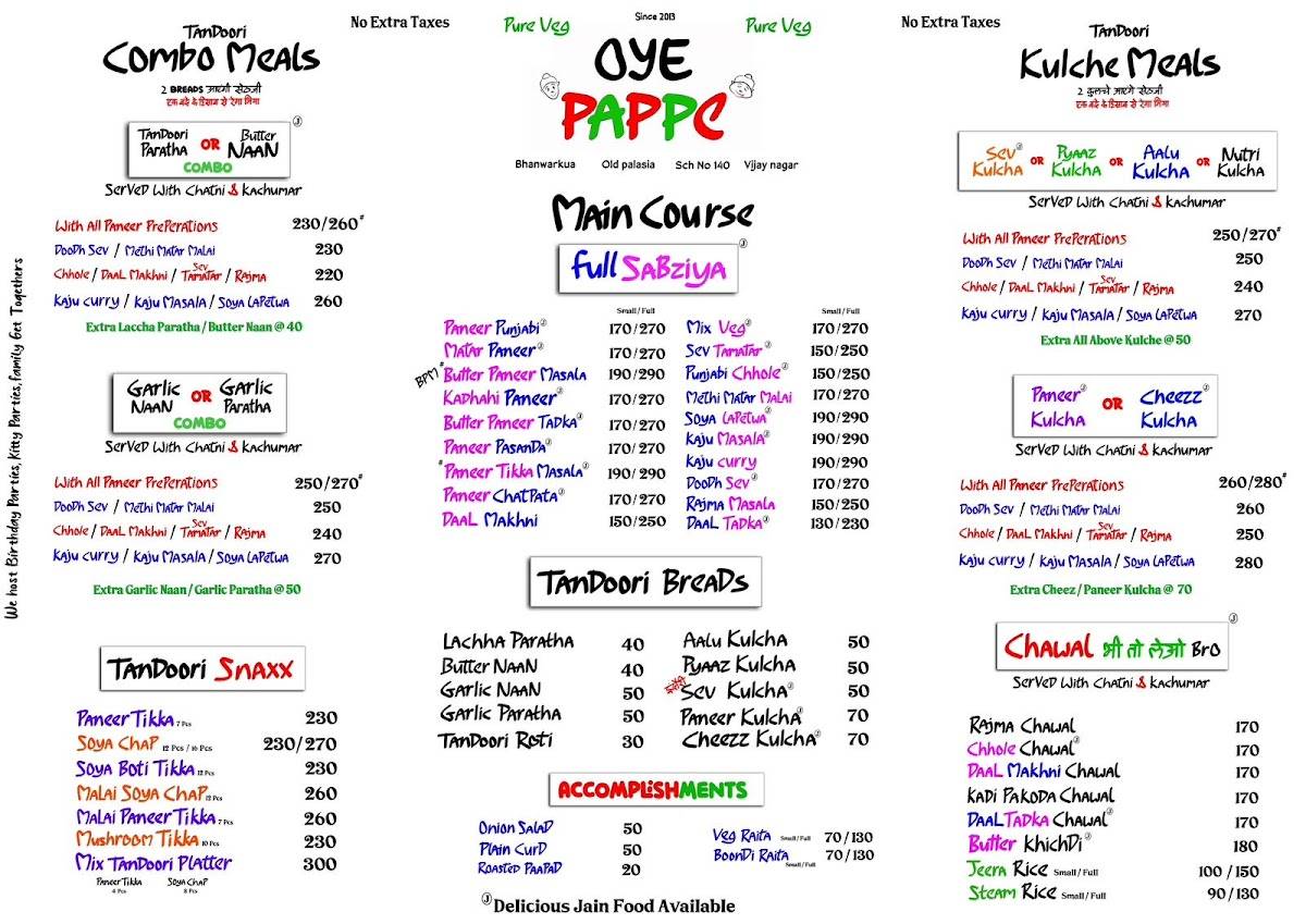 Oye Pappe menu