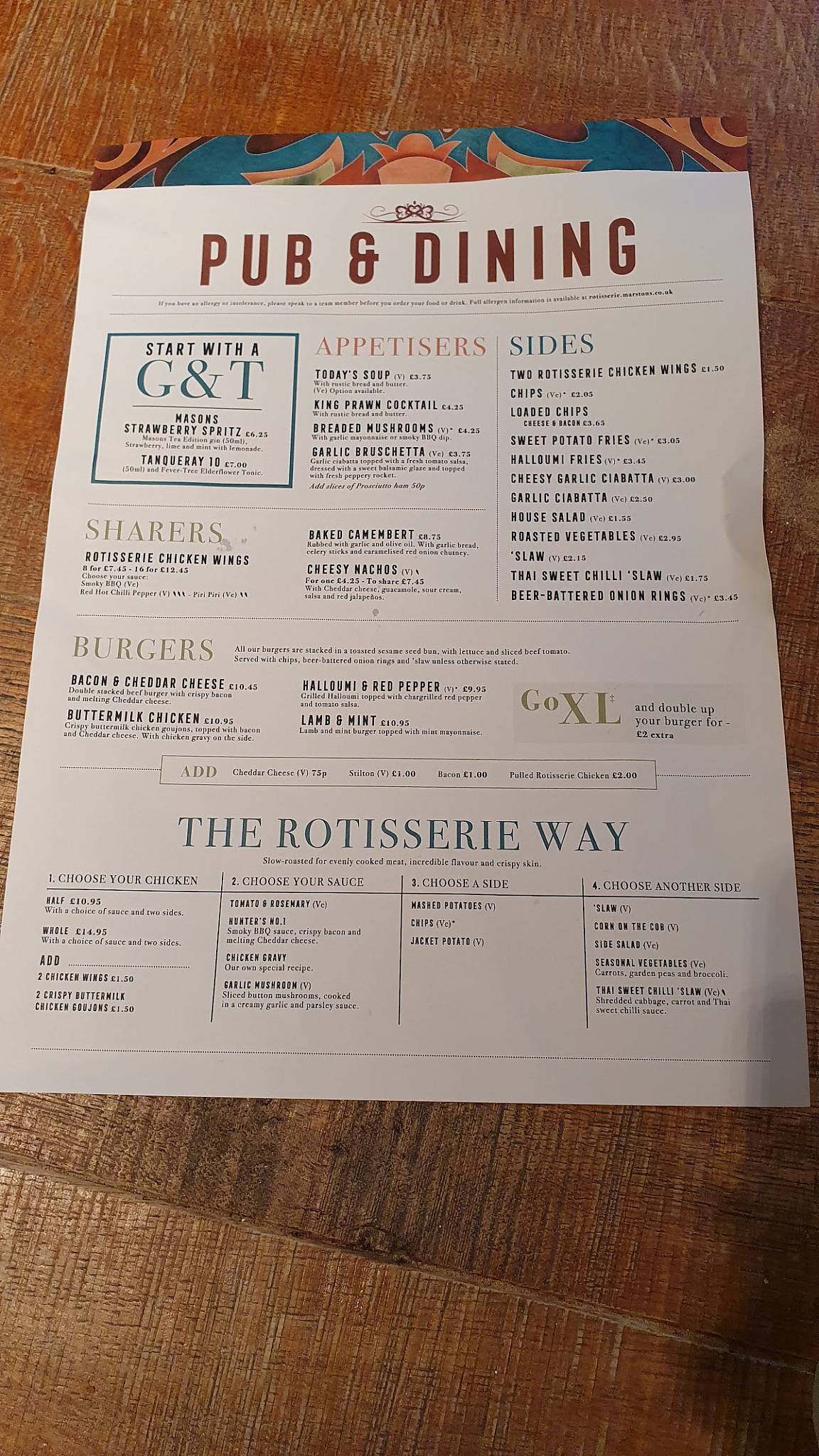 Menu at Oyster Bed pub & bar, Whitstable