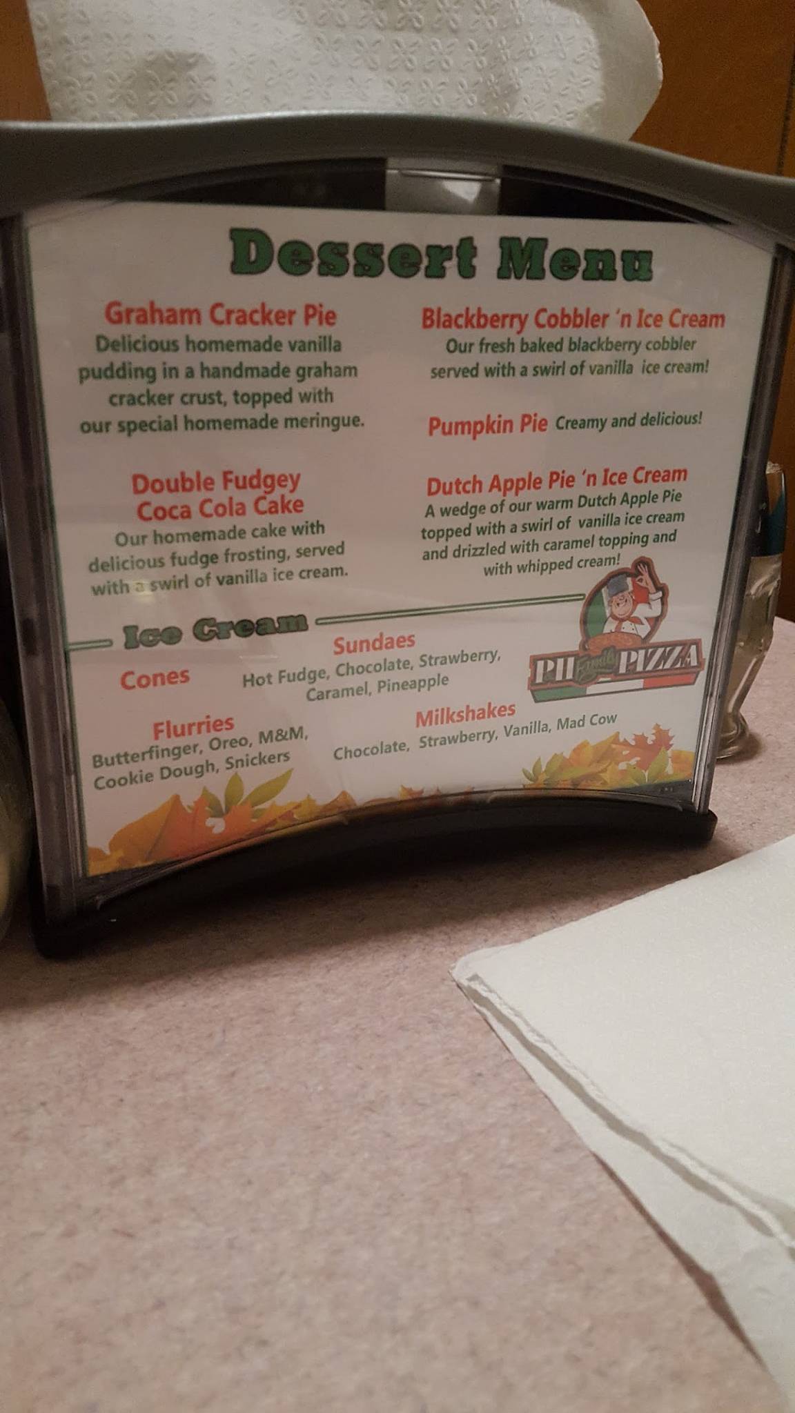 Menu at P & H Family Pizza restaurant, Pennsboro