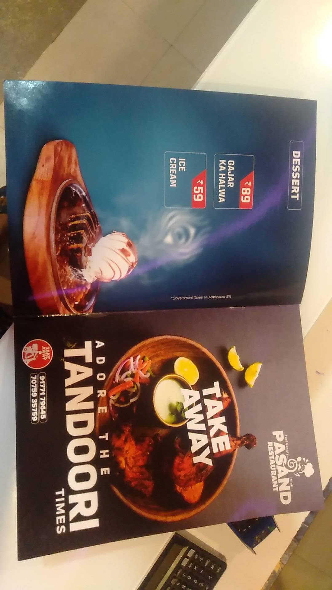 PASAND RESTAURANT menu