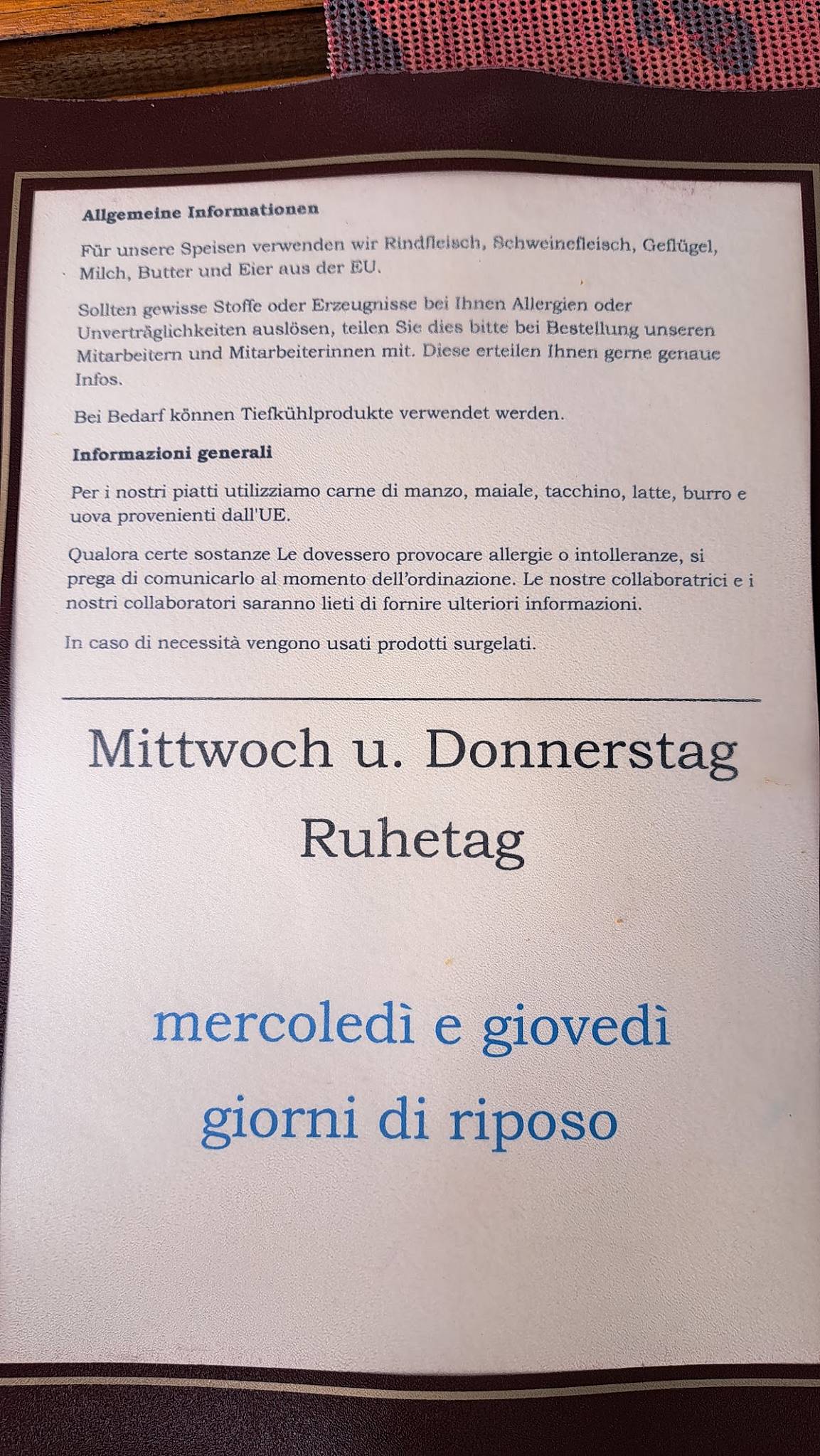 Menu di PIRCHER 