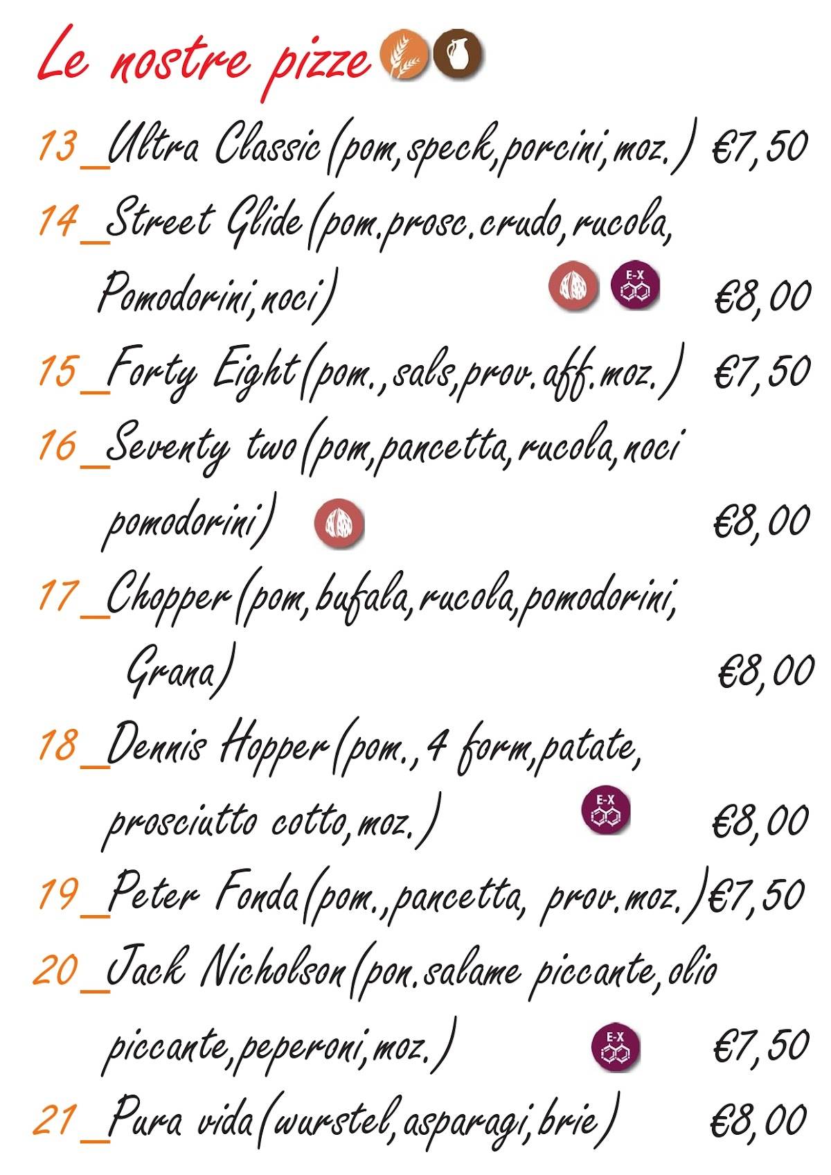 Menu di PIZZERIA EASY RIDER 