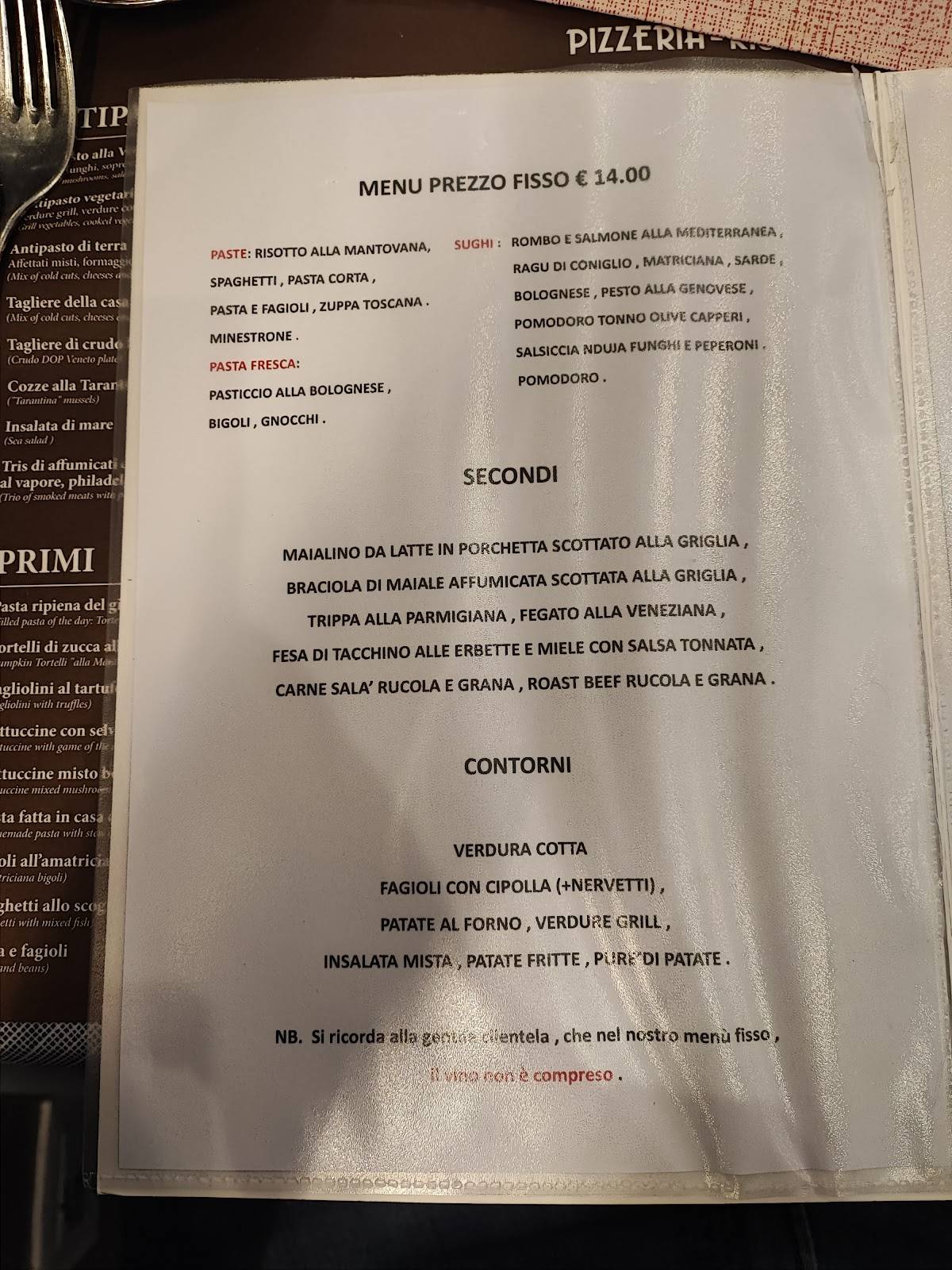 Menu di PIZZERIA RISTORANTE CENTRALE MINERBE 
