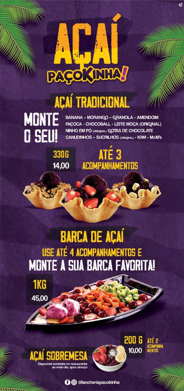 Paçokinha - Restaurante e Lancheria cardápio