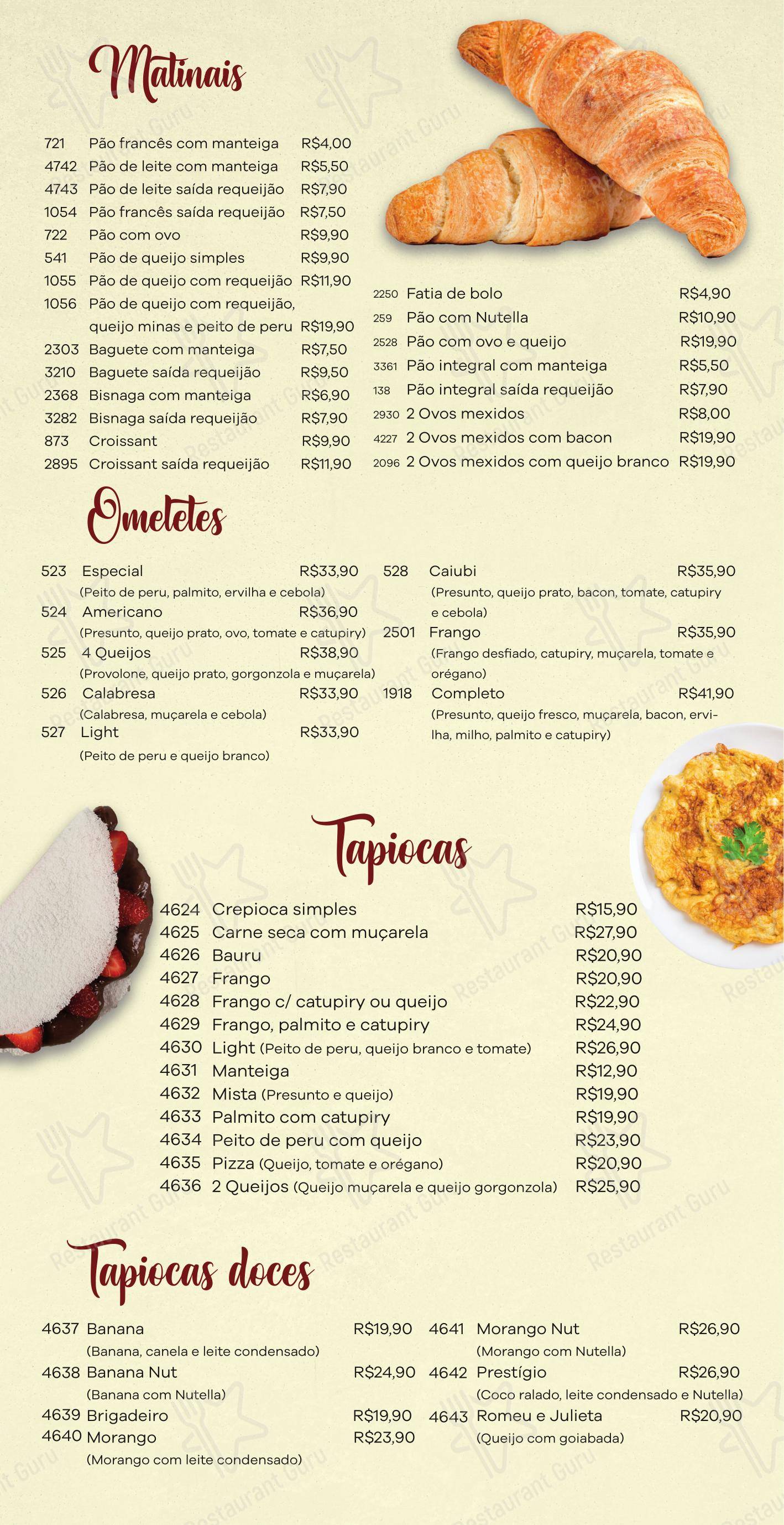 Padaria Bella Caiubi em Santo André - Menu