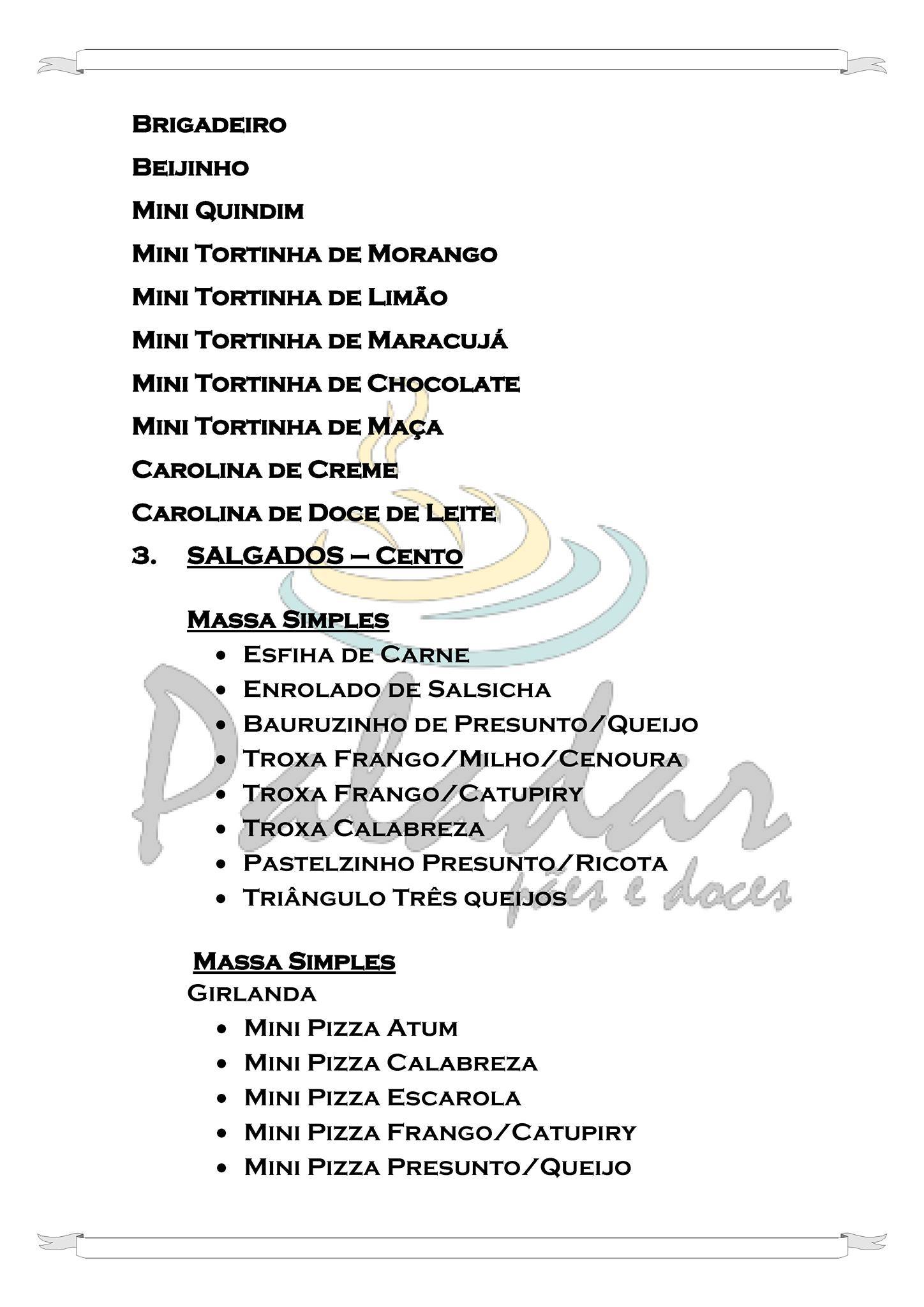 Padaria Paladar Pães e Doces cardápio