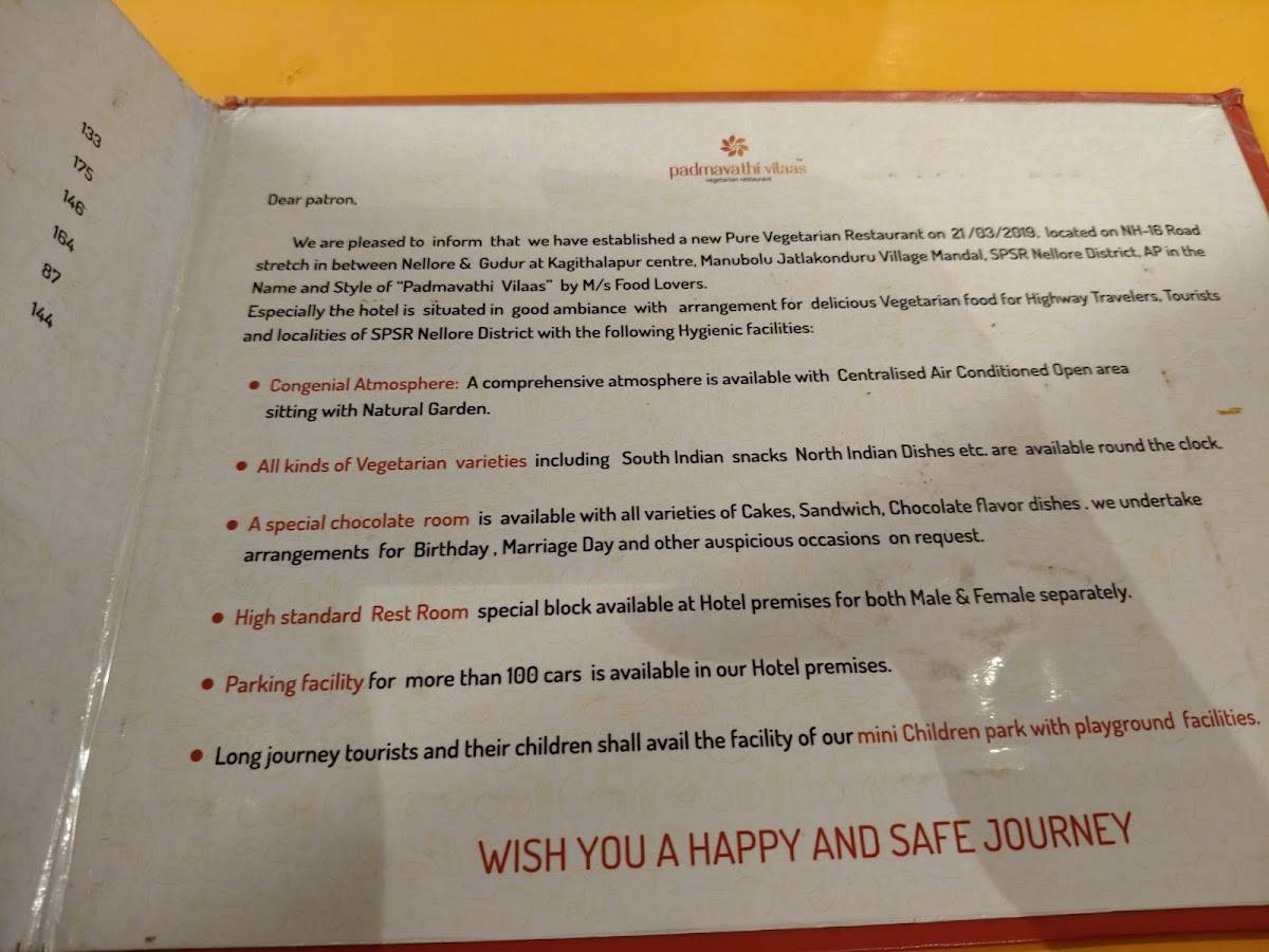 Padmavathi Vilaas menu