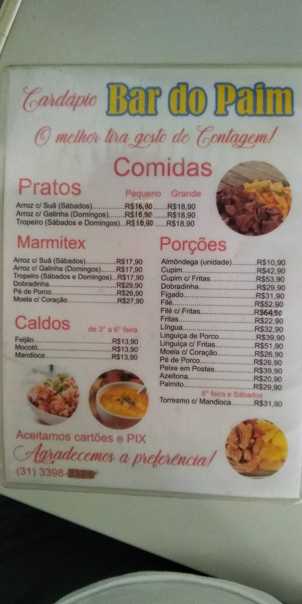 Bar do Paim cardápio