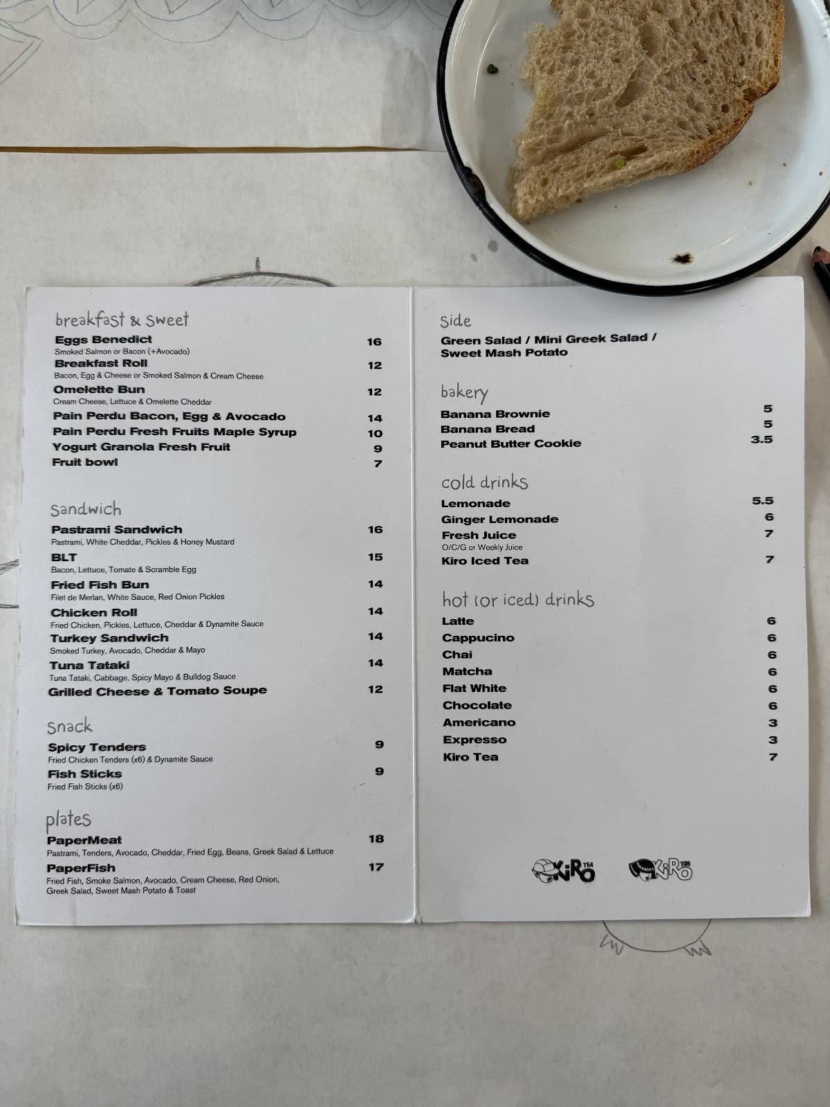 Menu de Paperboy Paris