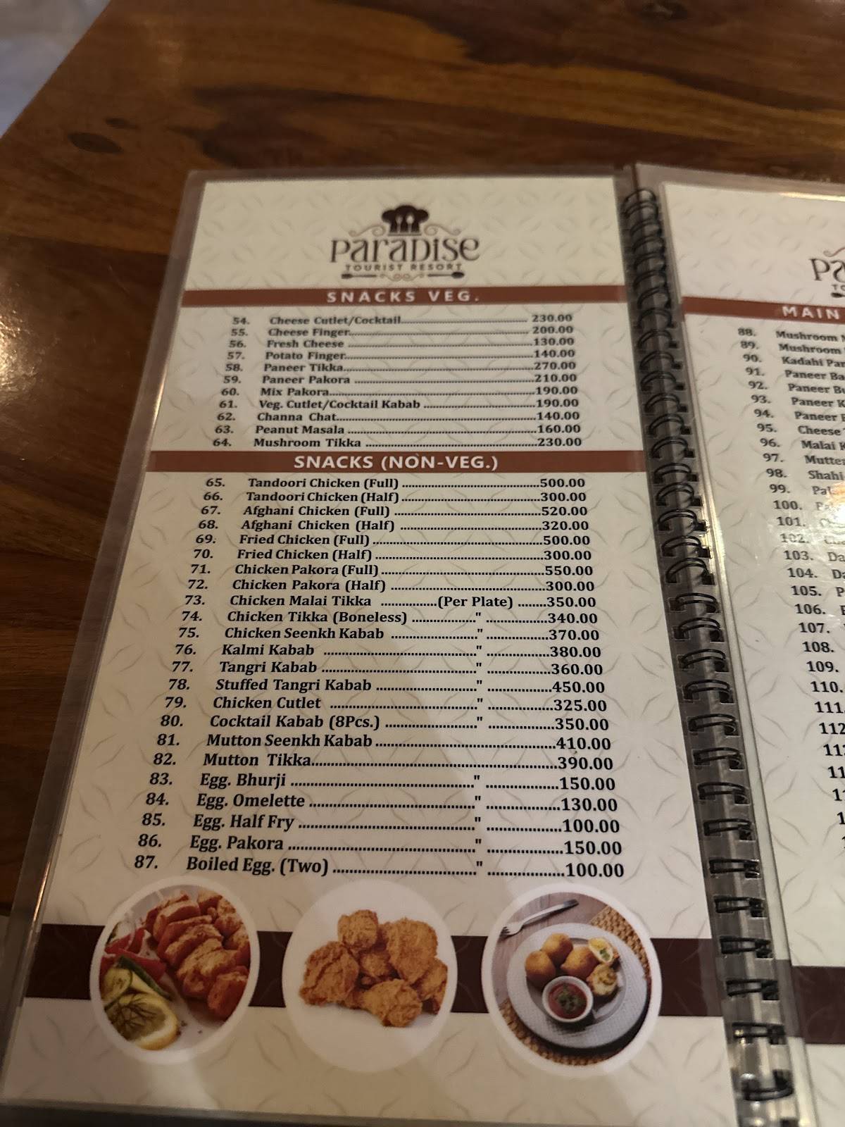 Paradise Resort menu