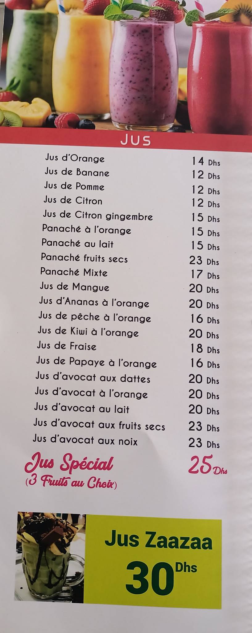 Menu de Paradise
