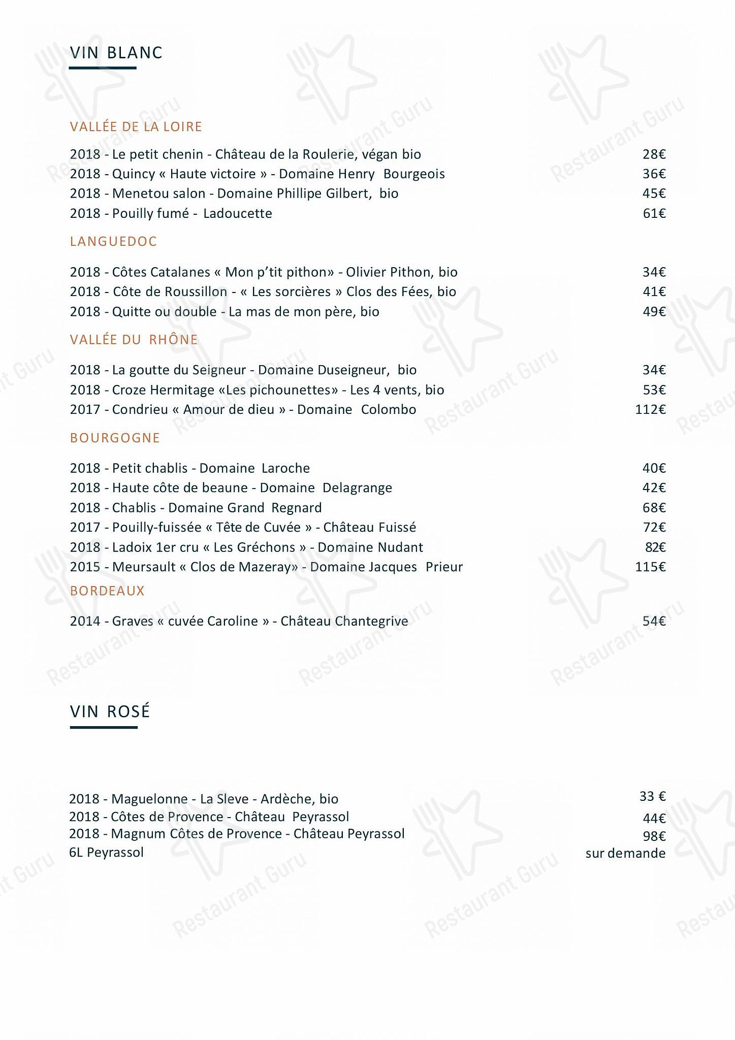 Menu pour Fitzgerald - Bar menu
