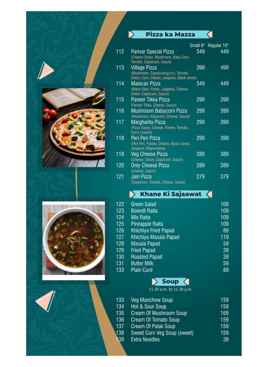 Parivar Veg Restaurant Best family Restaurant menu