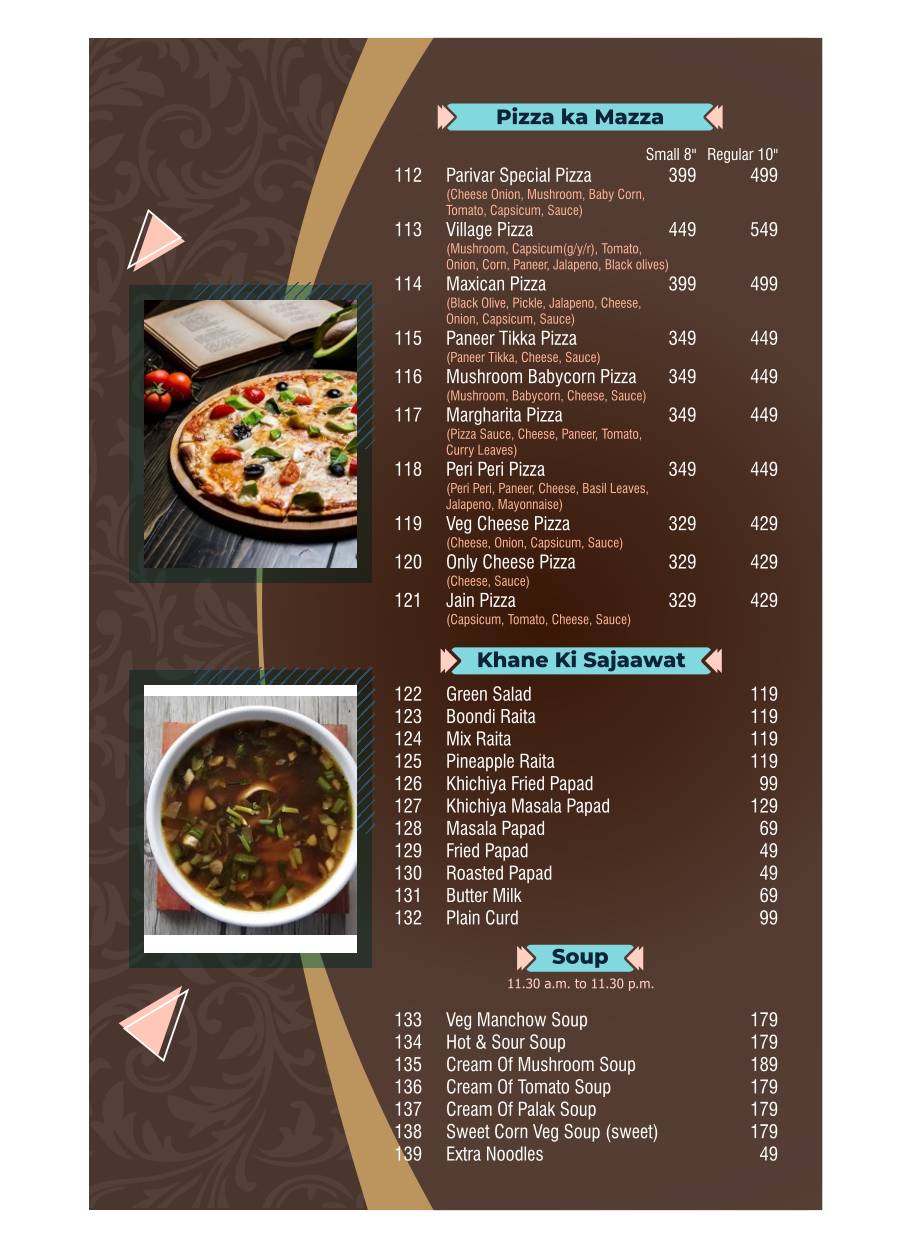 Parivar Veg Restaurant Best family Restaurant menu