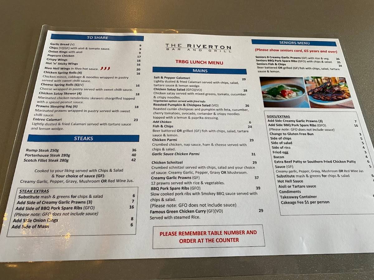 Menu at The Riverton Bar and Grill, Riverton